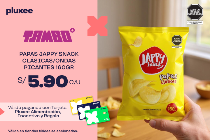 PAPAS JAPPY SNACK ONDAS CLÁSICAS /PICANTES 160/200GR A S/5.90 C/U. VÁLIDO SOLO EN TIENDAS  SELECCIONADAS.